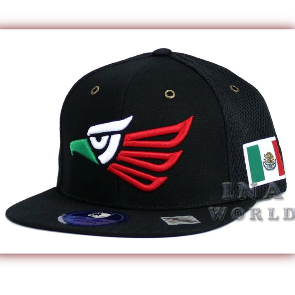 Mexican Eagle Snapback Hat Hecho en Mexico Flag Cap 3D Embroidery Mesh Black